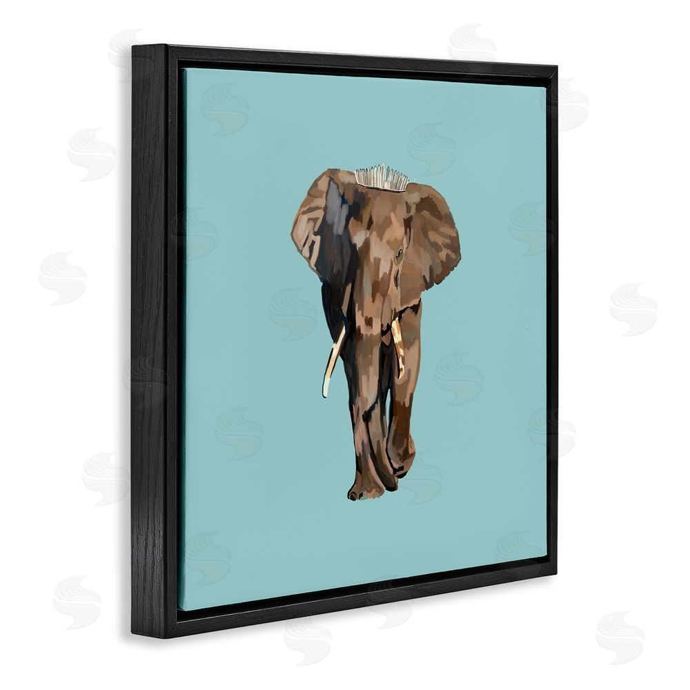 Amelia Noyes Elephant in Tiara Crown Black Floating Frame Canvas Wall Art Print