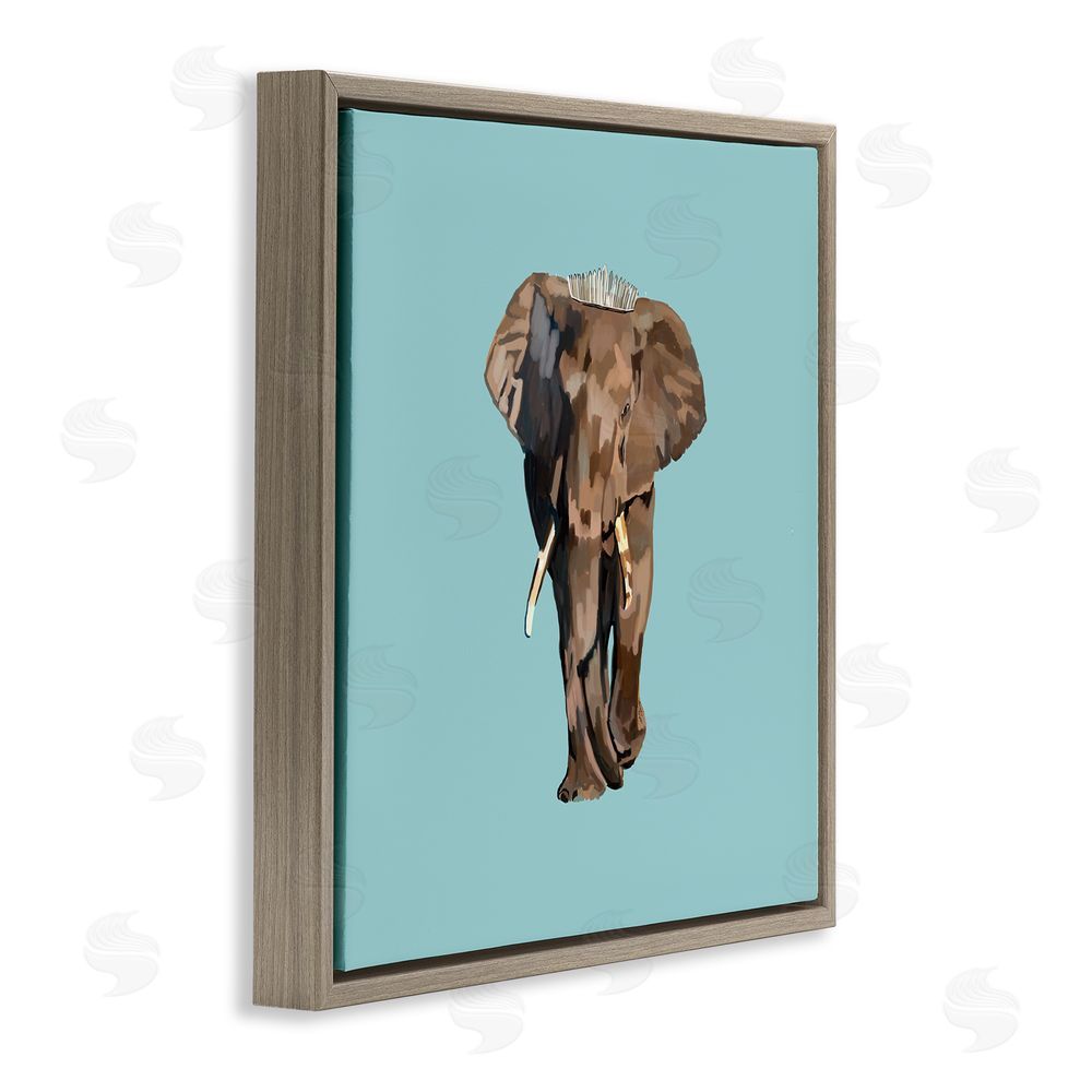 Amelia Noyes Elephant in Tiara Crown Brown Floating Frame Canvas Wall Art Print