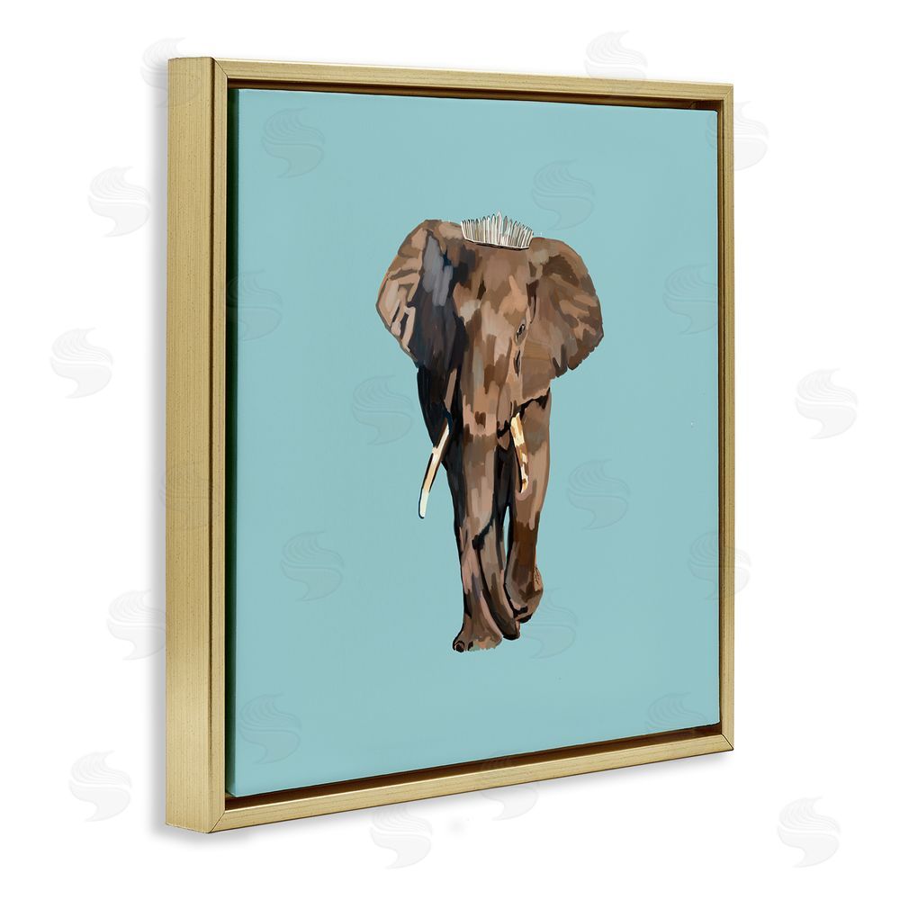 Amelia Noyes Elephant in Tiara Crown Gold Floating Frame Canvas Wall Art Print