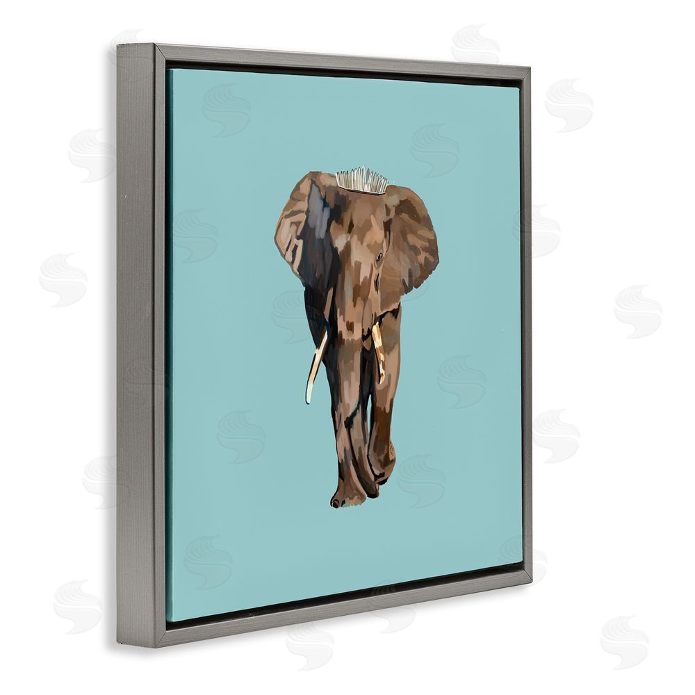 Amelia Noyes Elephant in Tiara Crown Gray Floating Frame Canvas Wall Art Print
