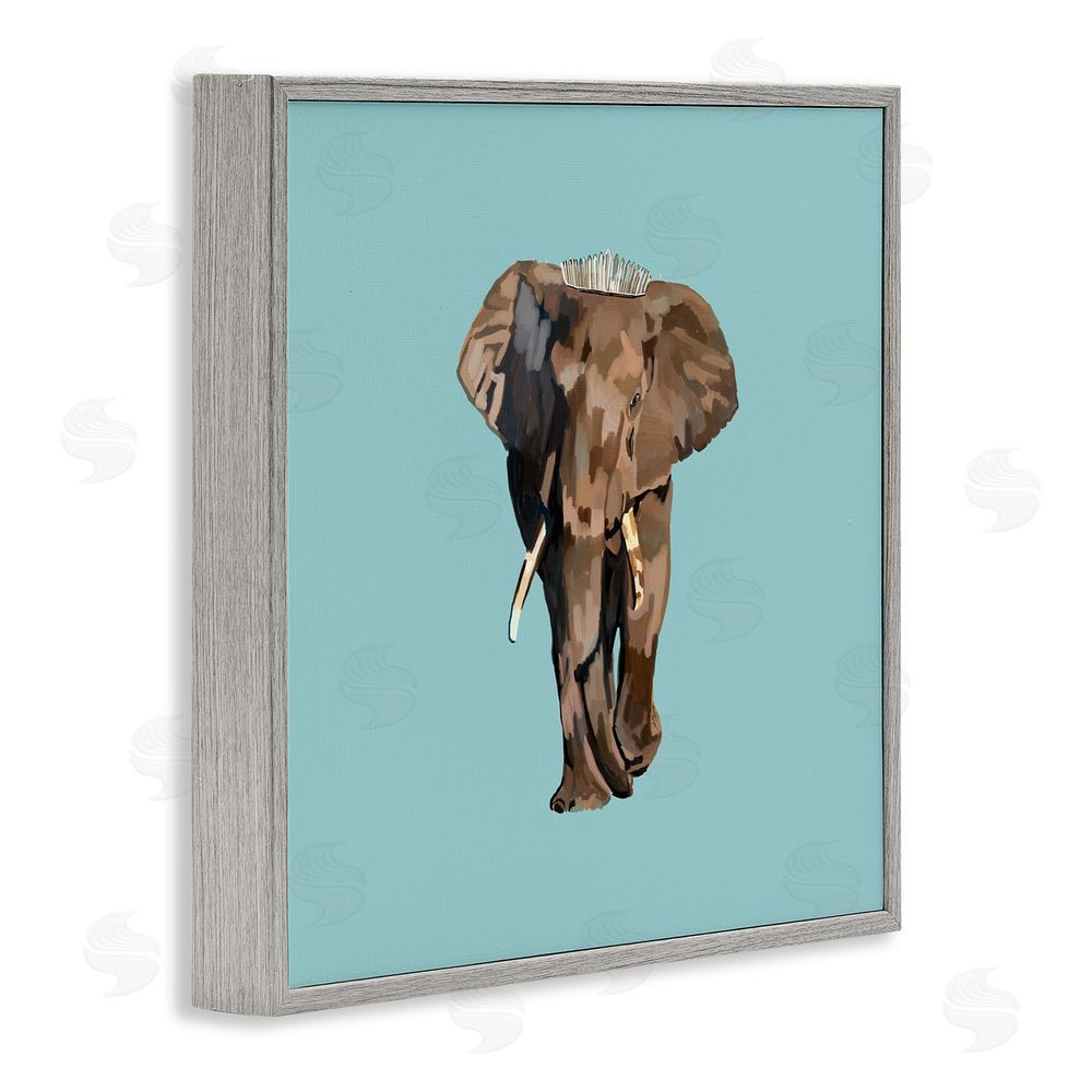 Amelia Noyes Elephant in Tiara Crown Gray Framed Glicee Wall Art Print