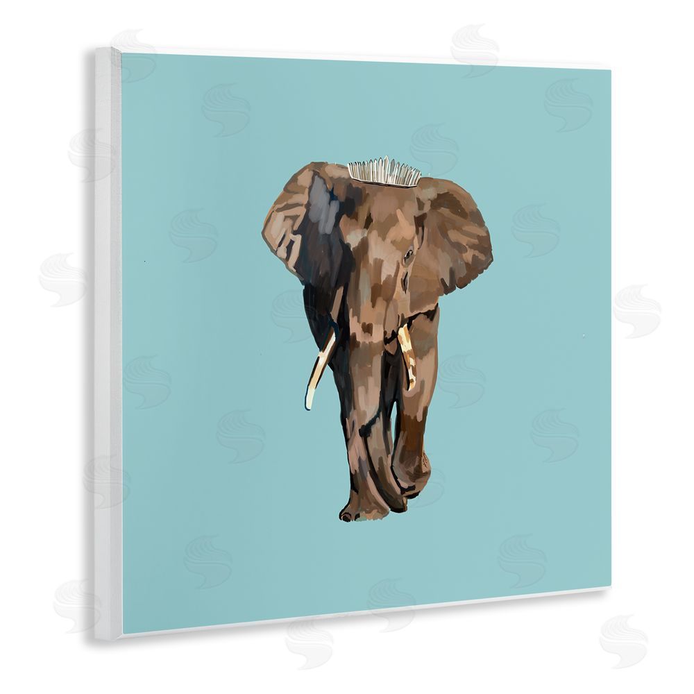 Amelia Noyes Elephant in Tiara Crown Wooden Wall Plaque Art Print