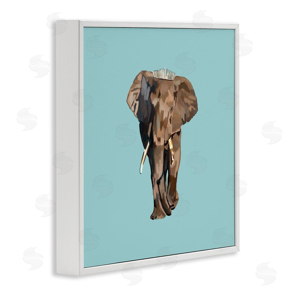 Amelia Noyes Elephant in Tiara Crown White Framed Glicee Wall Art Print