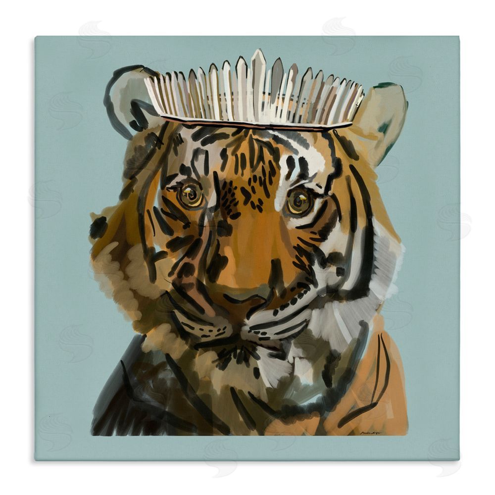 Amelia Noyes Tiger in Tiara Portrait Stretched Canvas Wall Art Print