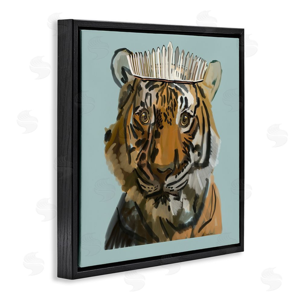 Amelia Noyes Tiger in Tiara Portrait Black Floating Frame Canvas Wall Art Print