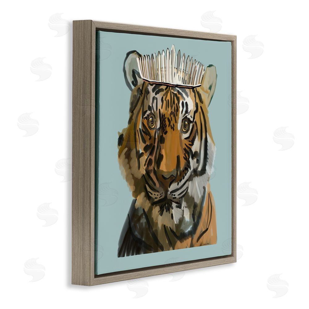 Amelia Noyes Tiger in Tiara Portrait Brown Floating Frame Canvas Wall Art Print