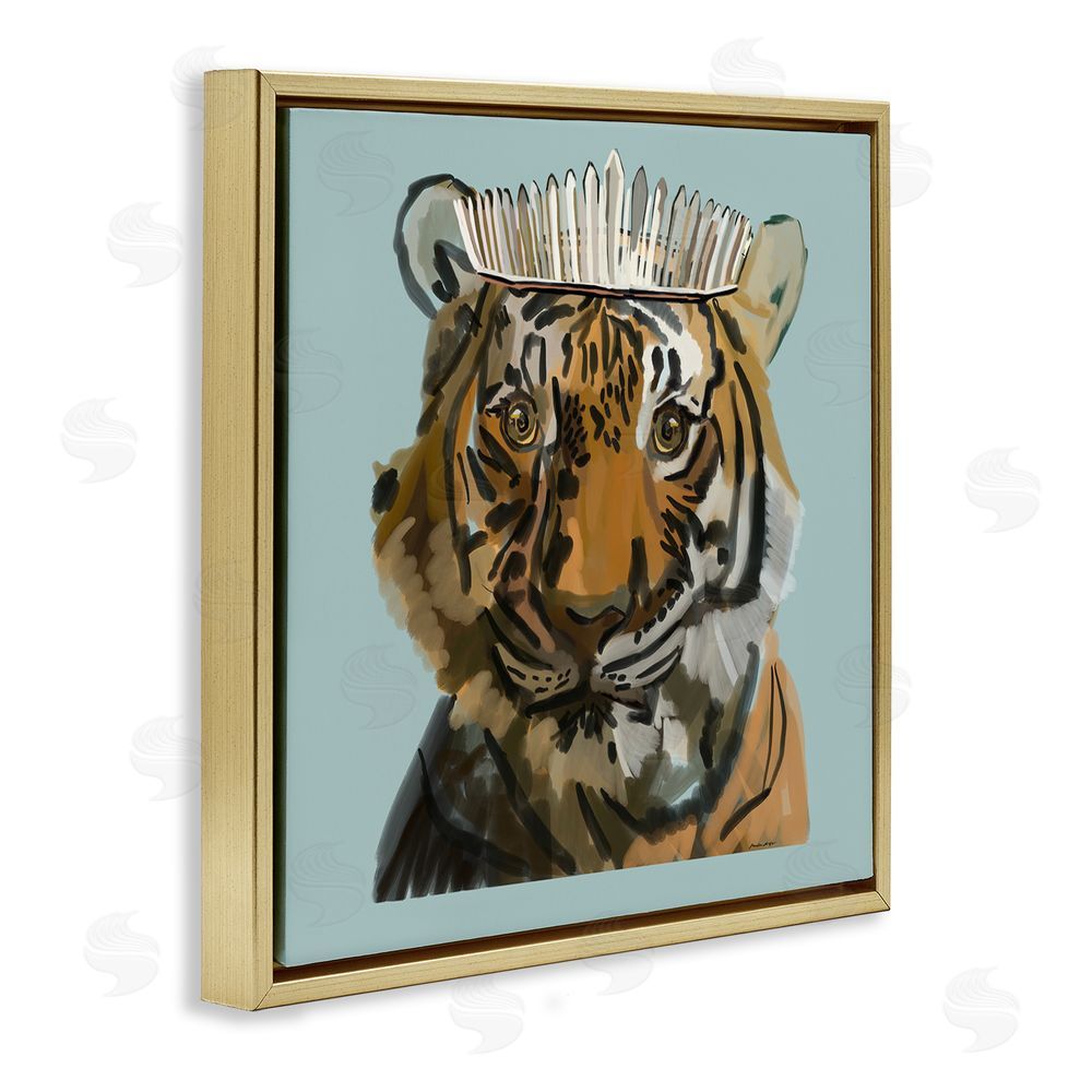 Amelia Noyes Tiger in Tiara Portrait Gold Floating Frame Canvas Wall Art Print