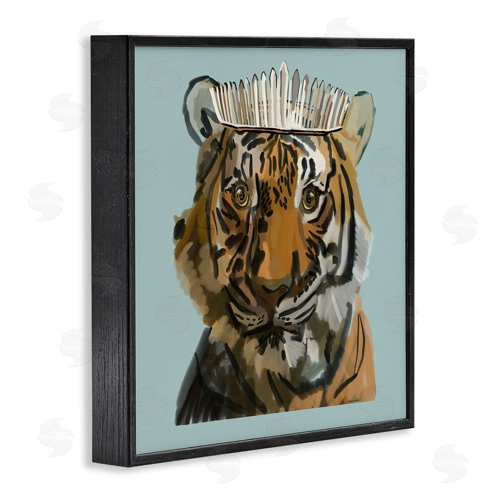 Amelia Noyes Tiger in Tiara Portrait Black Framed Glicee Wall Art Print