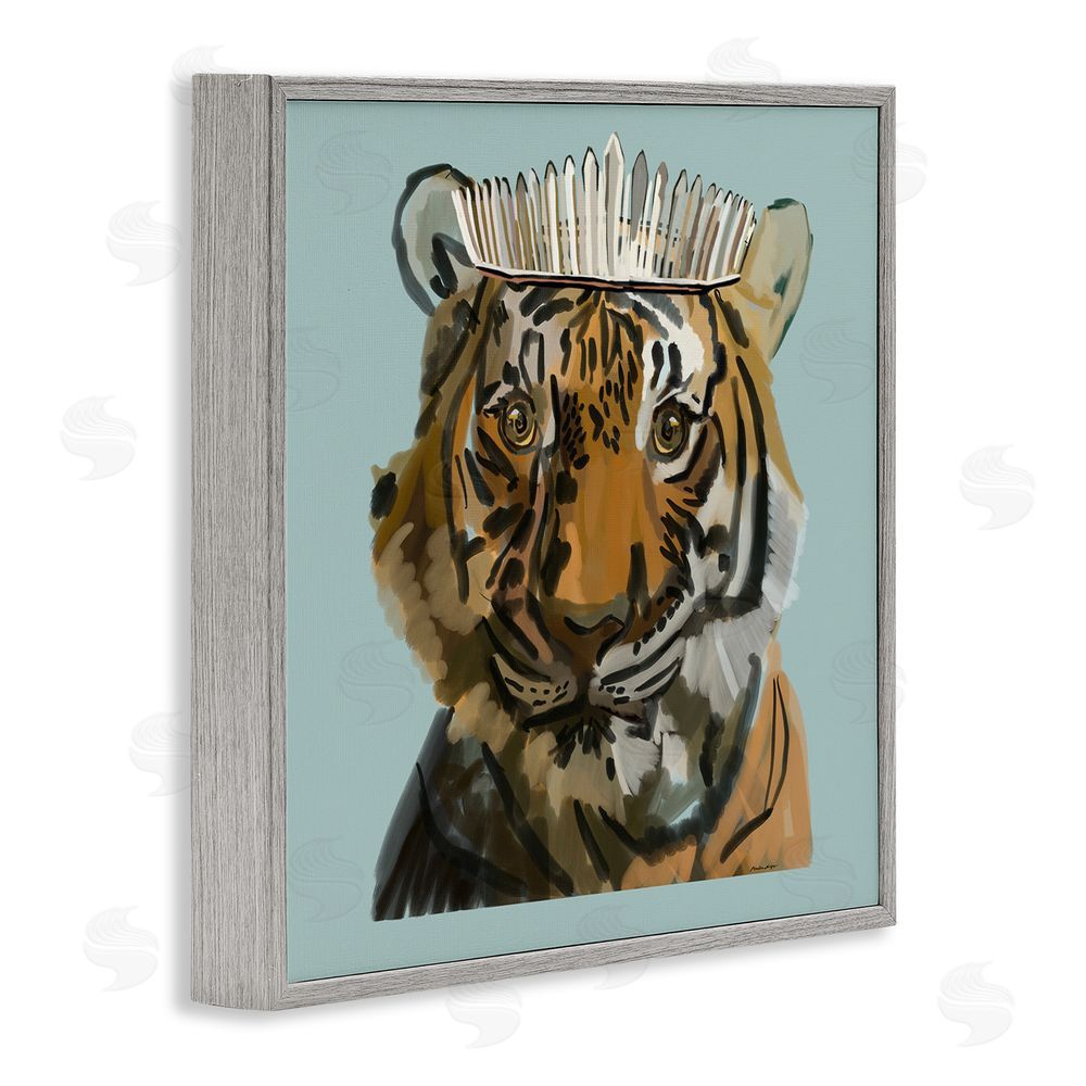 Amelia Noyes Tiger in Tiara Portrait Gray Framed Glicee Wall Art Print