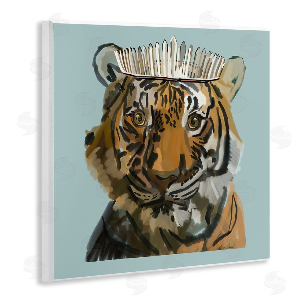 Amelia Noyes Tiger in Tiara Portrait Wooden Wall Plaque Art Print