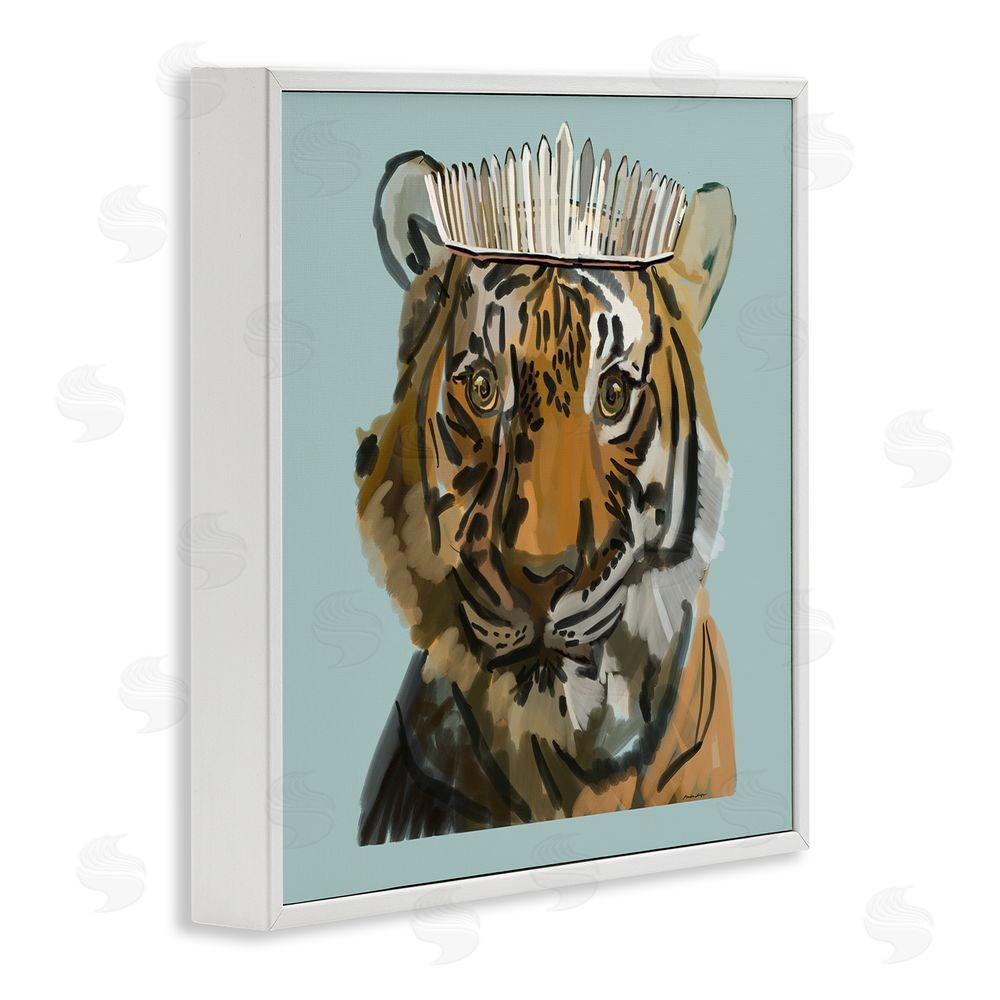 Amelia Noyes Tiger in Tiara Portrait White Framed Glicee Wall Art Print