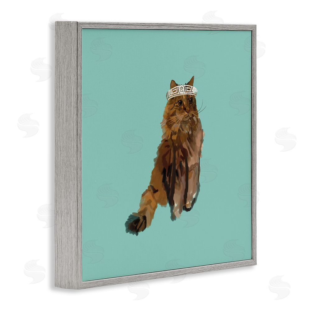 Amelia Noyes Royal Cat in Crown Gray Framed Glicee Wall Art Print