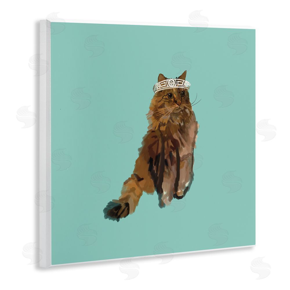 Amelia Noyes Royal Cat in Crown Wooden Wall Plaque Art Print