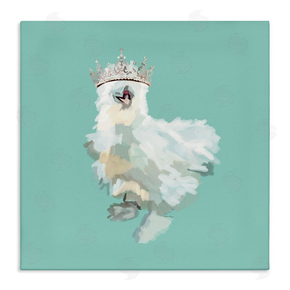 Amelia Noyes Silkie Chicken in Crown Stretched Canvas Wall Art Print
