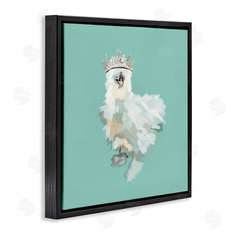 Amelia Noyes Silkie Chicken in Crown Black Floating Frame Canvas Wall Art Print