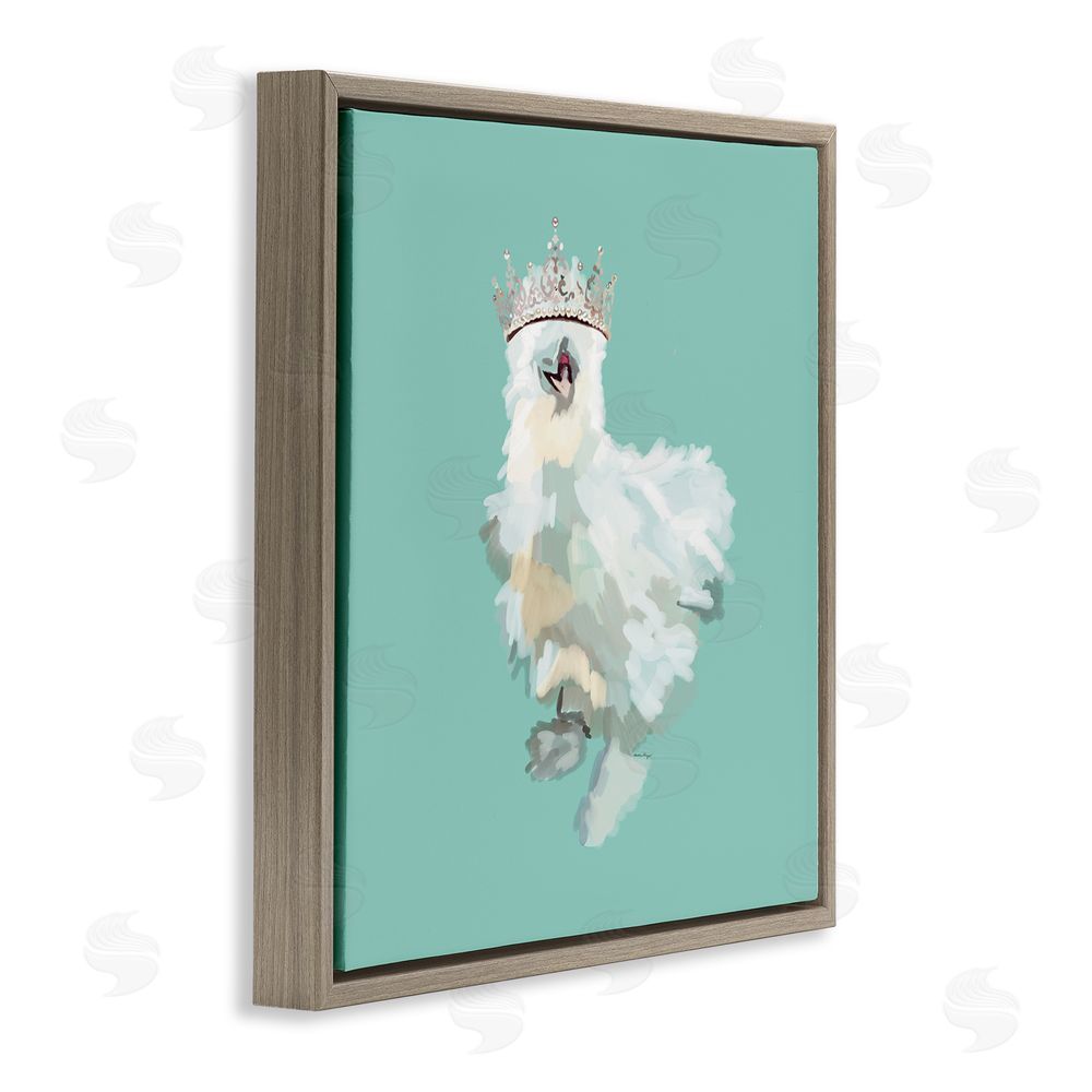 Amelia Noyes Silkie Chicken in Crown Brown Floating Frame Canvas Wall Art Print