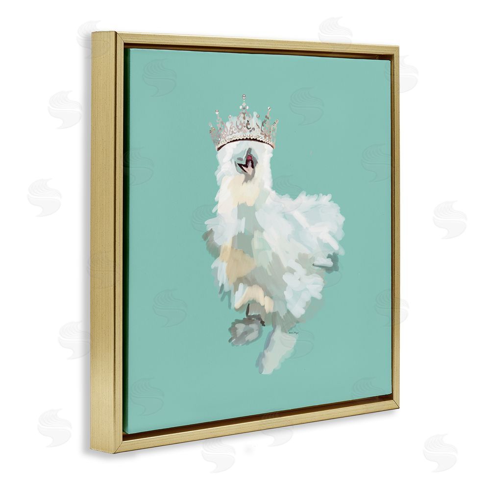 Amelia Noyes Silkie Chicken in Crown Gold Floating Frame Canvas Wall Art Print