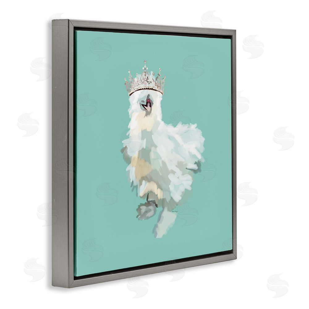 Amelia Noyes Silkie Chicken in Crown Gray Floating Frame Canvas Wall Art Print