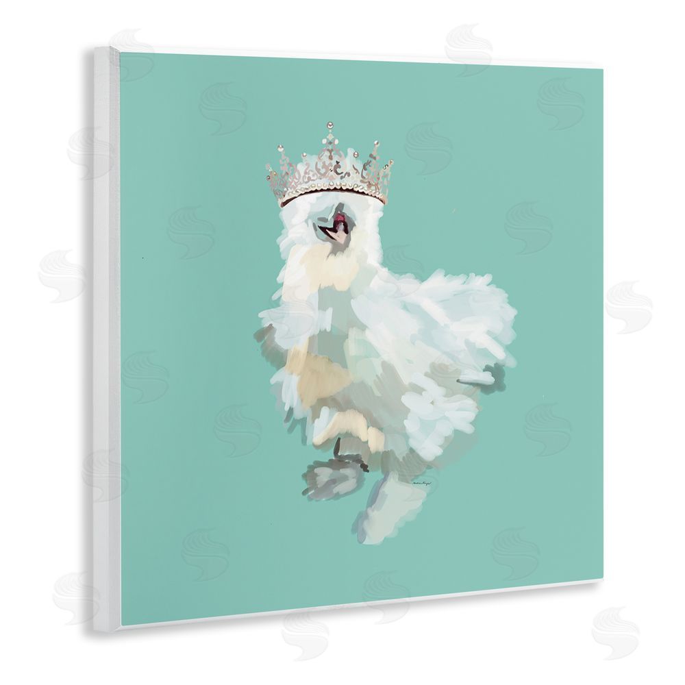 Amelia Noyes Silkie Chicken in Crown Wooden Wall Plaque Art Print