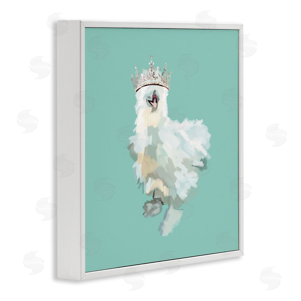 Amelia Noyes Silkie Chicken in Crown White Framed Glicee Wall Art Print