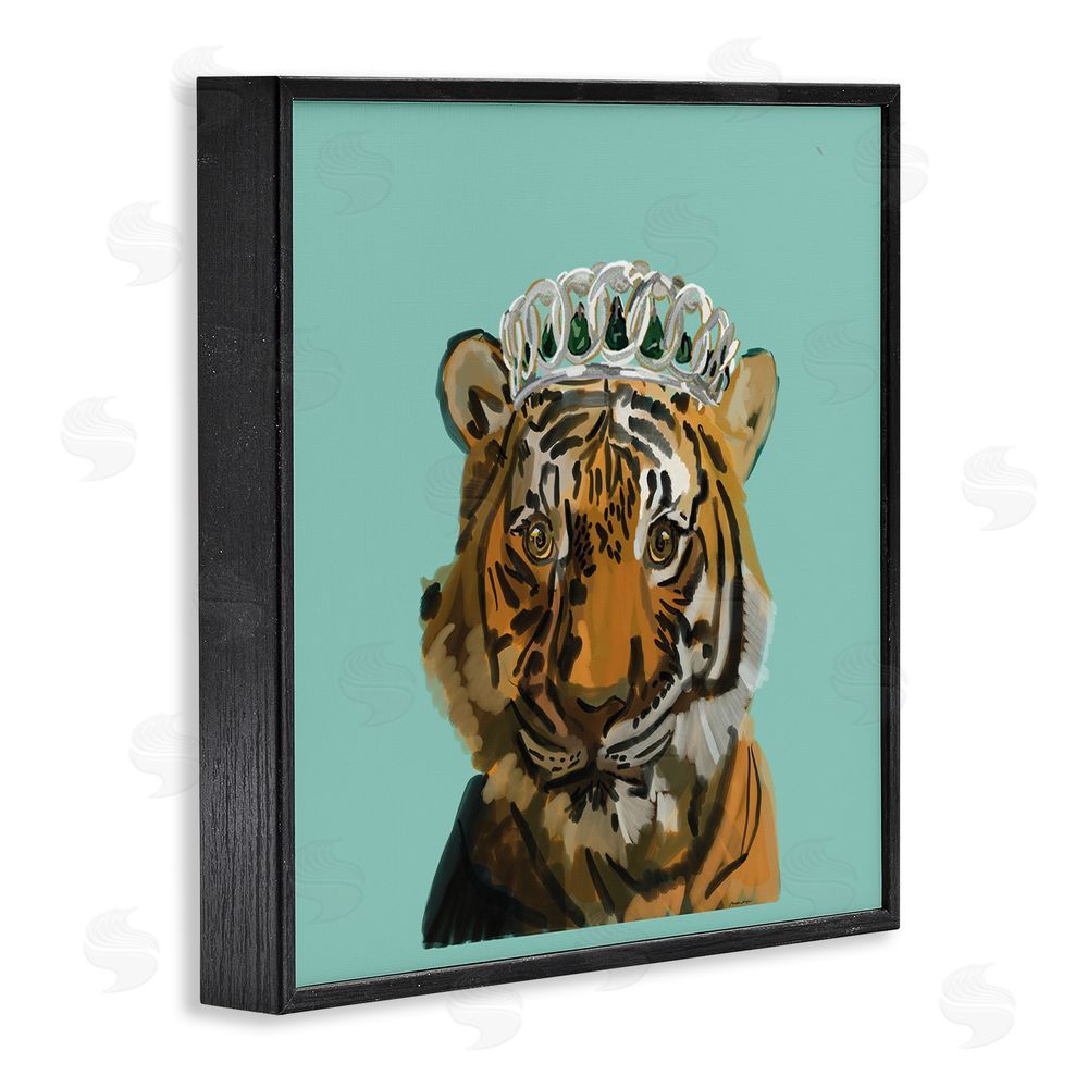 Amelia Noyes Tiger Wearing Crown Black Framed Glicee Wall Art Print