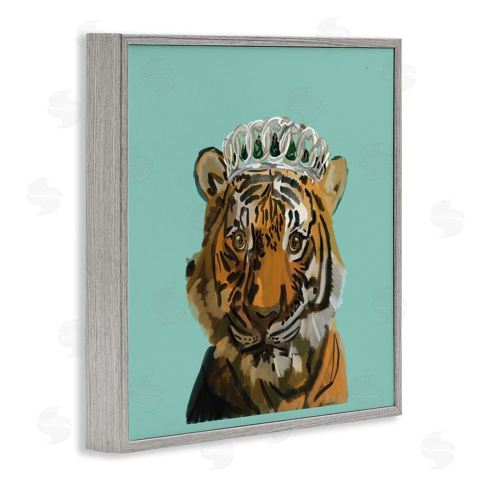 Amelia Noyes Tiger Wearing Crown Gray Framed Glicee Wall Art Print