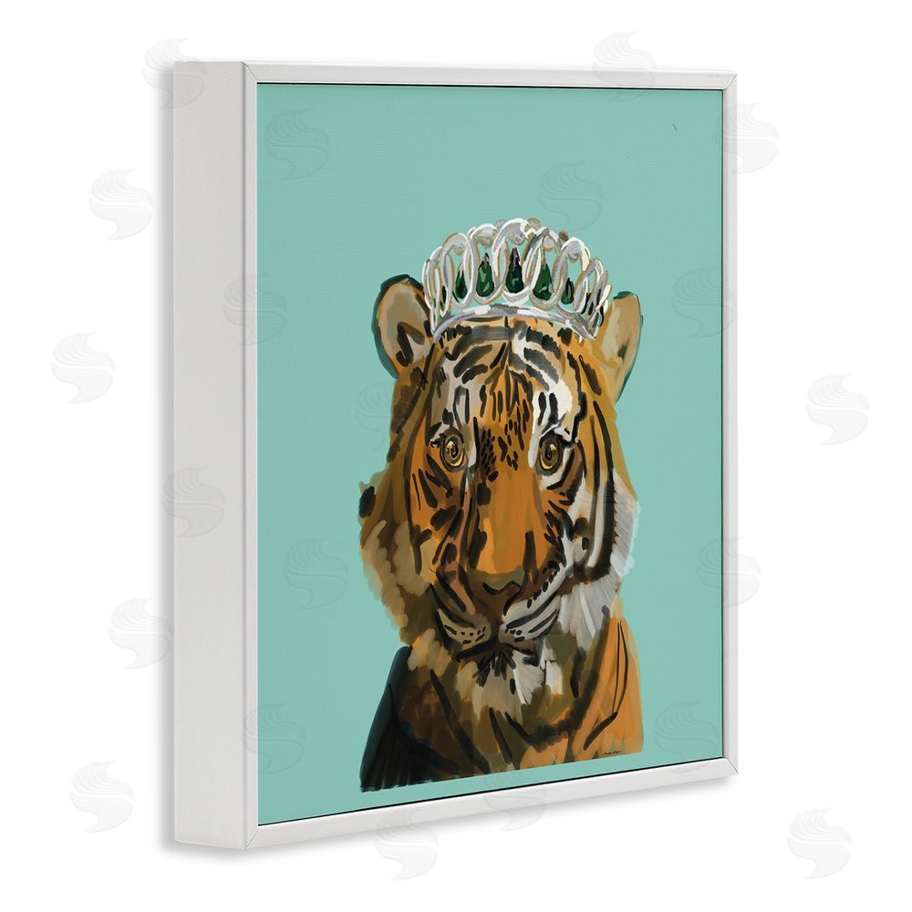 Amelia Noyes Tiger Wearing Crown White Framed Glicee Wall Art Print