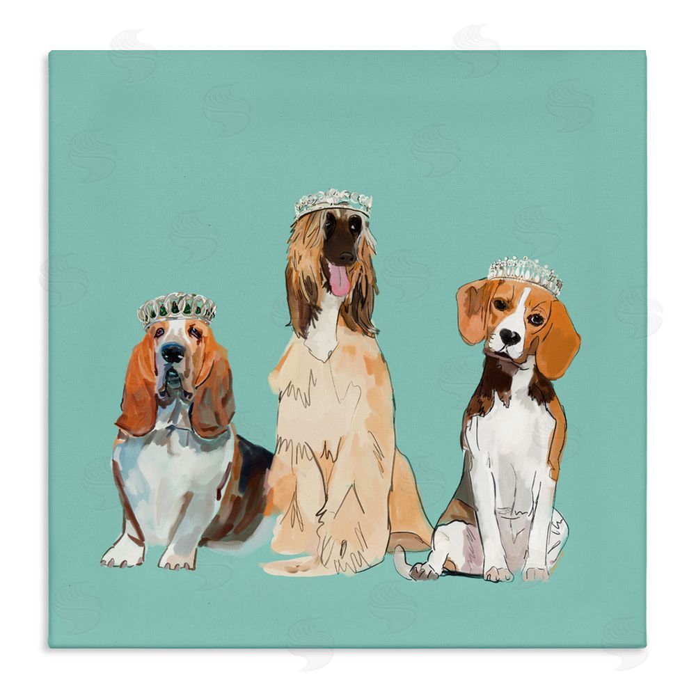 Amelia Noyes Regal Dogs with Crowns Stretched Canvas Wall Art Print