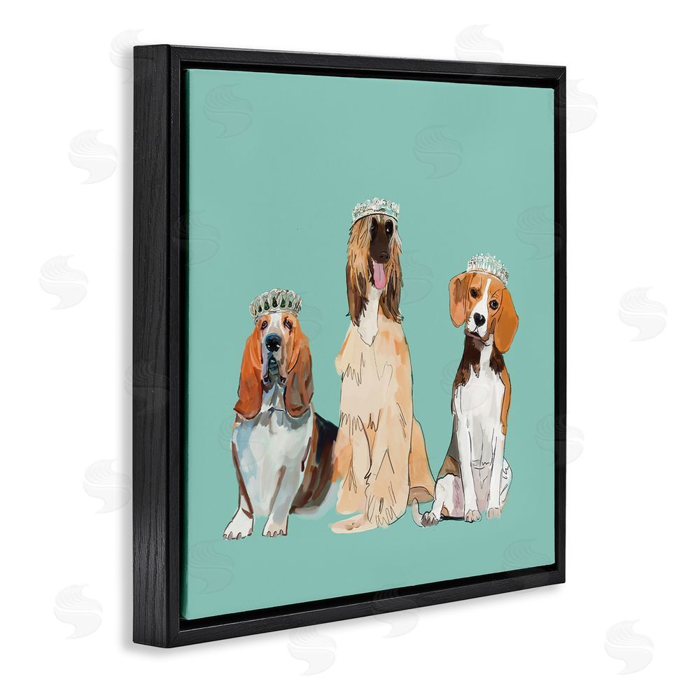 Amelia Noyes Regal Dogs with Crowns Black Floating Frame Canvas Wall Art Print