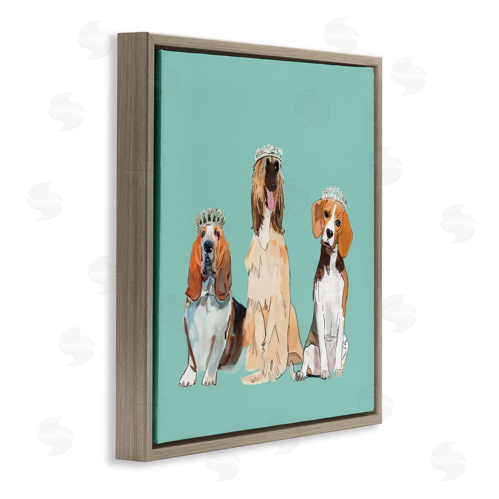 Amelia Noyes Regal Dogs with Crowns Brown Floating Frame Canvas Wall Art Print