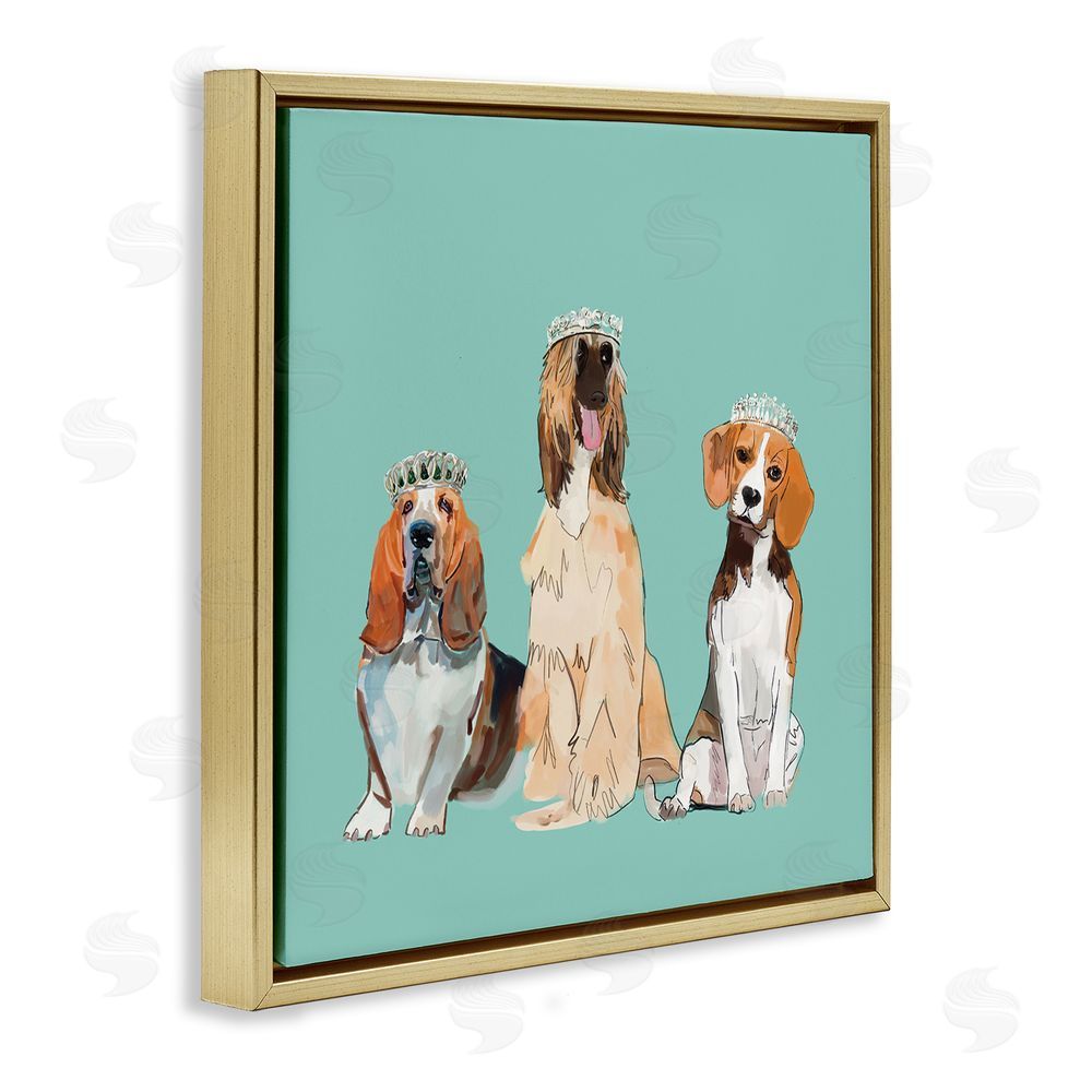 Amelia Noyes Regal Dogs with Crowns Gold Floating Frame Canvas Wall Art Print