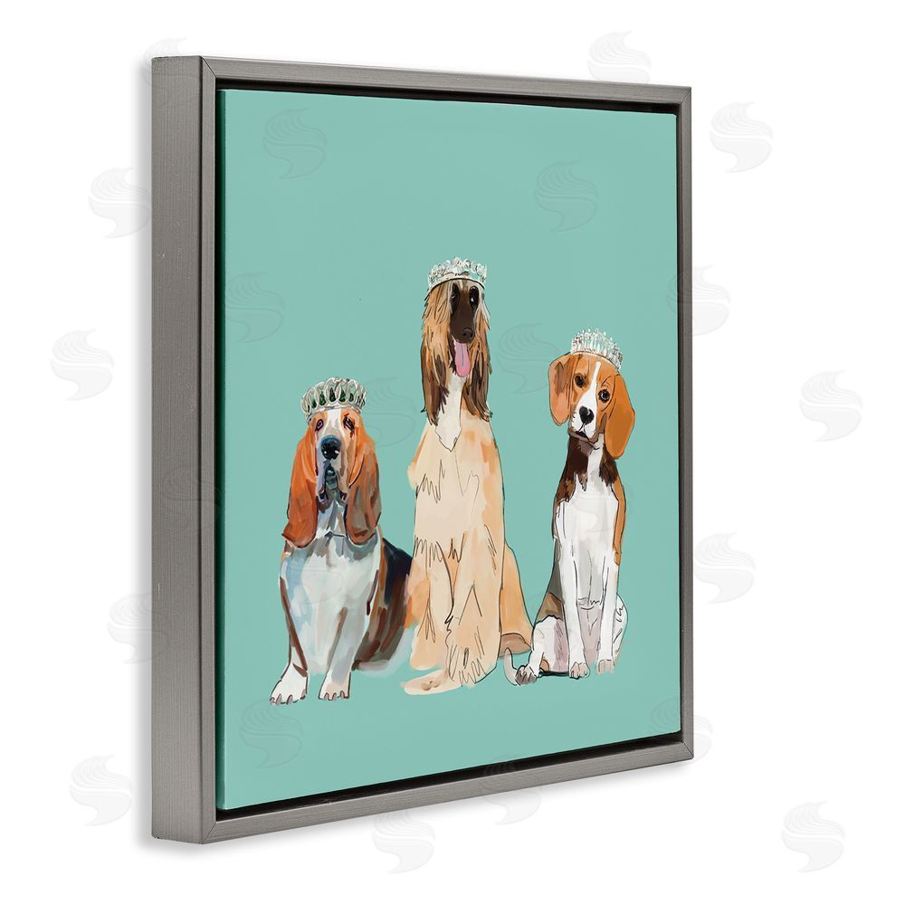 Amelia Noyes Regal Dogs with Crowns Gray Floating Frame Canvas Wall Art Print