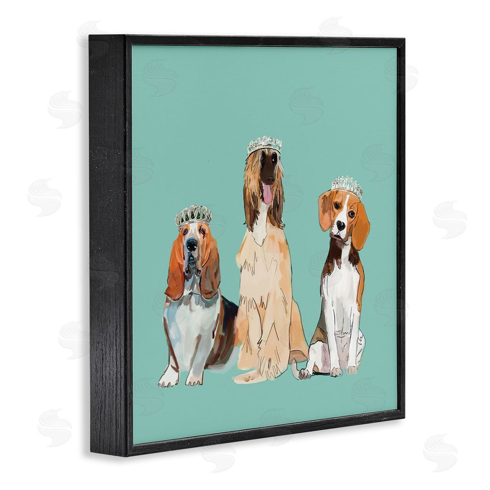 Amelia Noyes Regal Dogs with Crowns Black Framed Glicee Wall Art Print