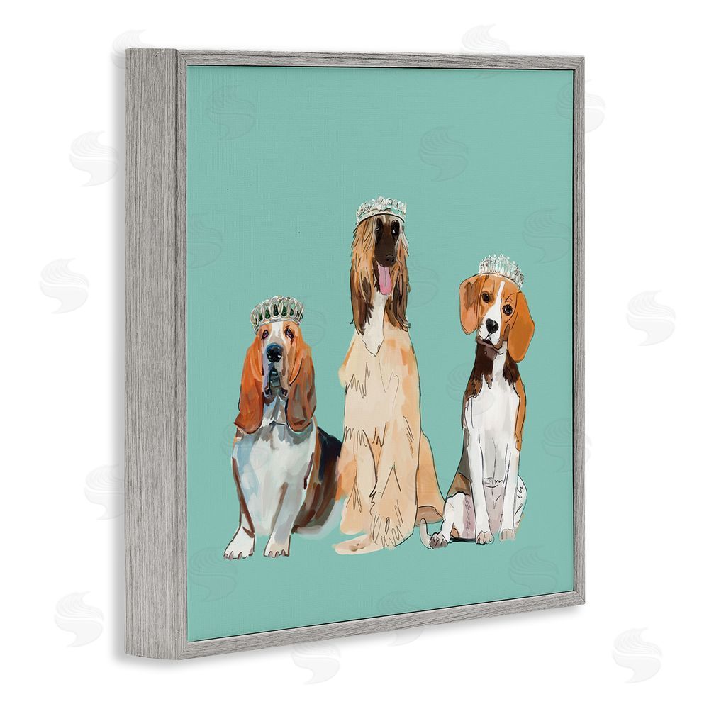 Amelia Noyes Regal Dogs with Crowns Gray Framed Glicee Wall Art Print