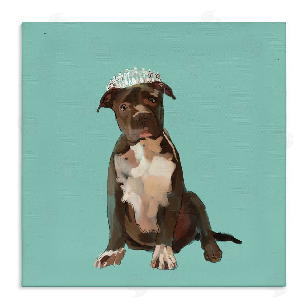 Amelia Noyes Royal Pit Bull in Crown Stretched Canvas Wall Art Print