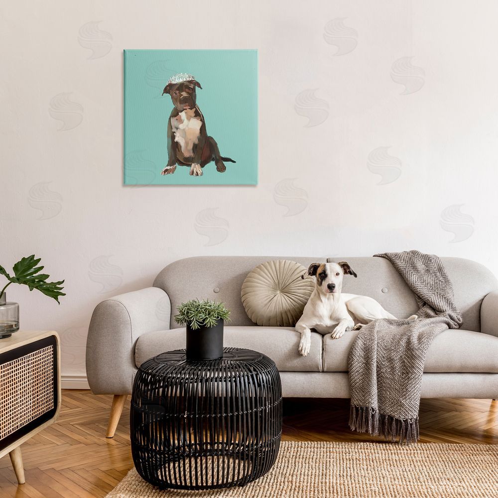 Amelia Noyes Royal Pit Bull in Crown Canvas Wall Art in Room