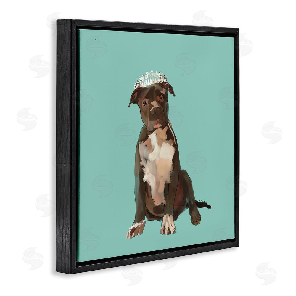 Amelia Noyes Royal Pit Bull in Crown Black Floating Frame Canvas Wall Art Print