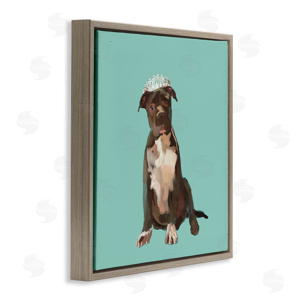 Amelia Noyes Royal Pit Bull in Crown Brown Floating Frame Canvas Wall Art Print