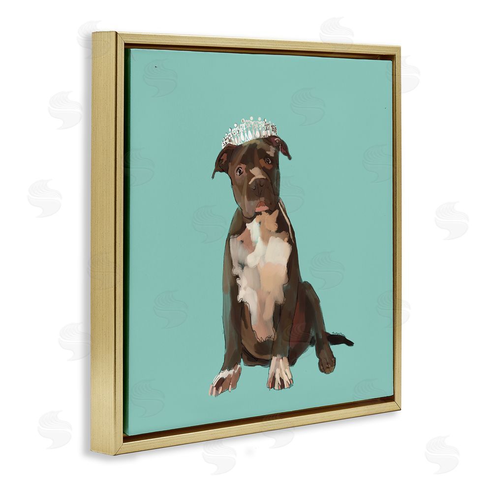 Amelia Noyes Royal Pit Bull in Crown Gold Floating Frame Canvas Wall Art Print