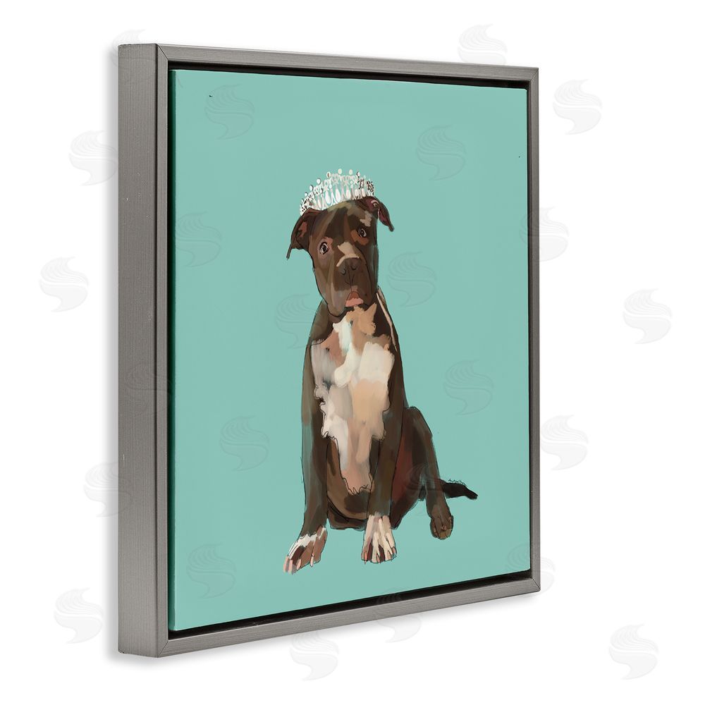 Amelia Noyes Royal Pit Bull in Crown Gray Floating Frame Canvas Wall Art Print