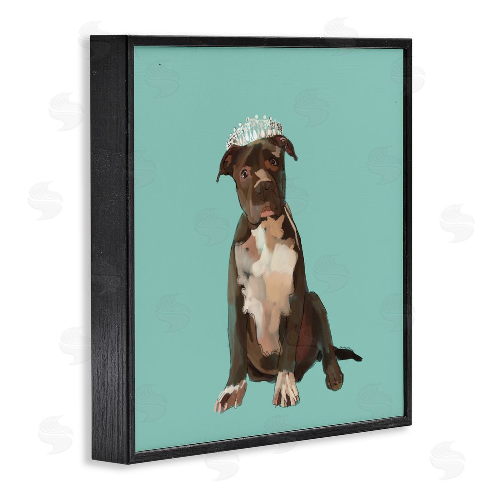 Amelia Noyes Royal Pit Bull in Crown Black Framed Glicee Wall Art Print