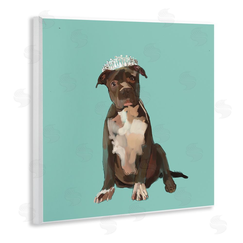 Amelia Noyes Royal Pit Bull in Crown Wooden Wall Plaque Art Print