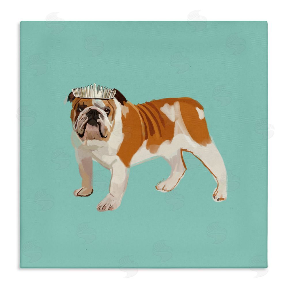 Amelia Noyes Bulldog Wearing Tiara Stretched Canvas Wall Art Print