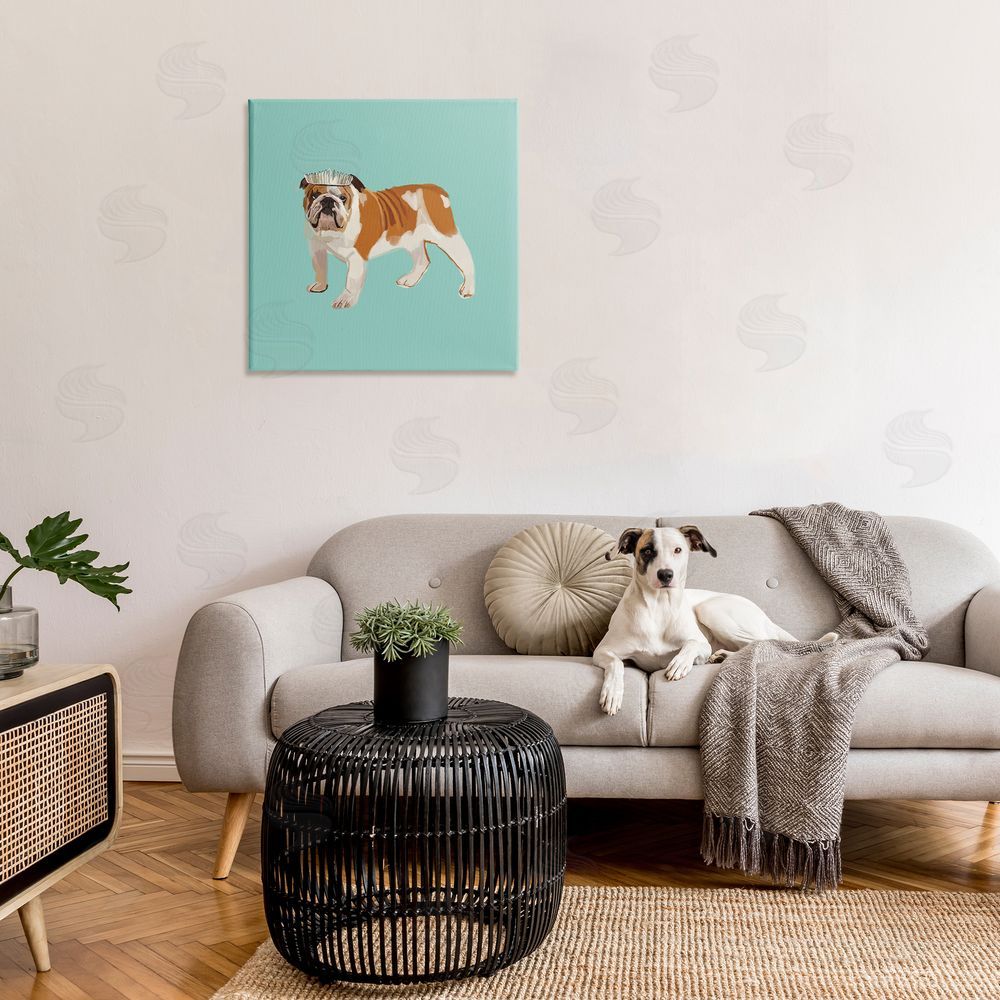 Amelia Noyes Bulldog Wearing Tiara Canvas Wall Art in Room