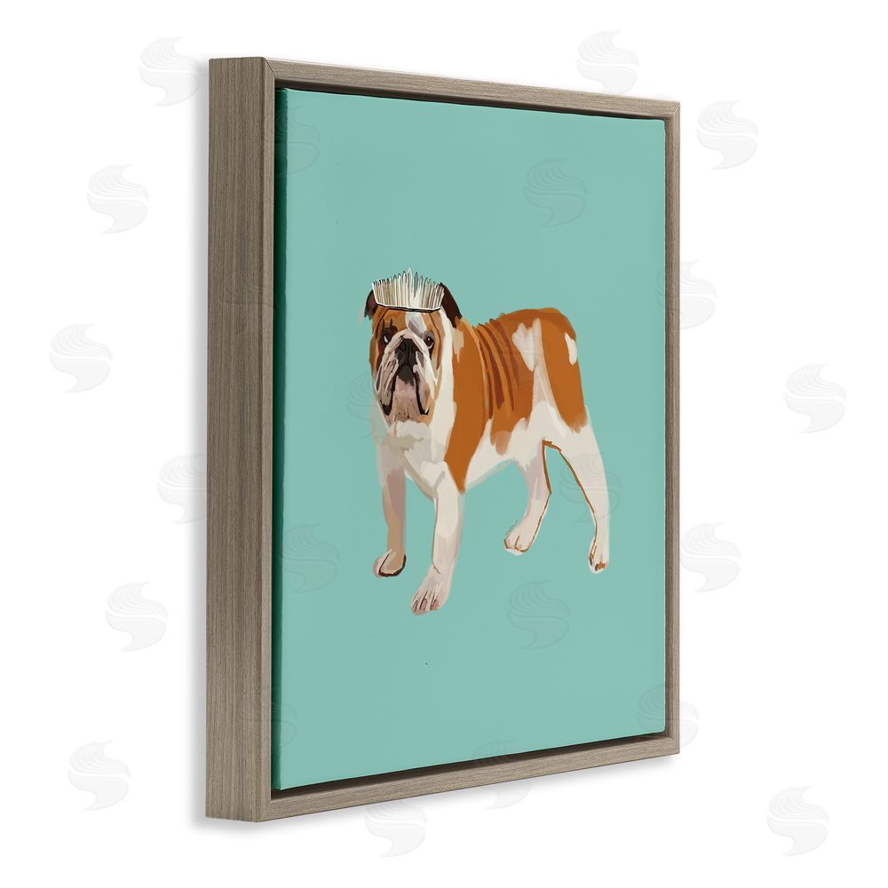 Amelia Noyes Bulldog Wearing Tiara Brown Floating Frame Canvas Wall Art Print