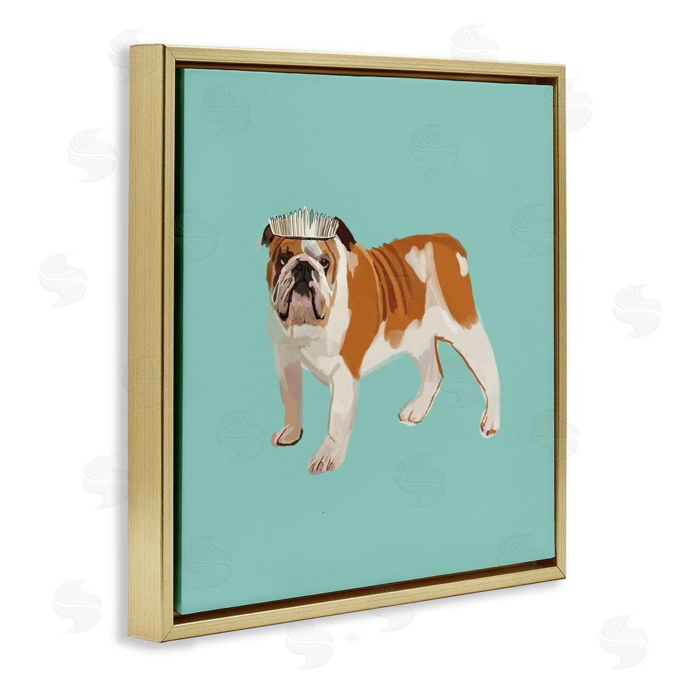 Amelia Noyes Bulldog Wearing Tiara Gold Floating Frame Canvas Wall Art Print