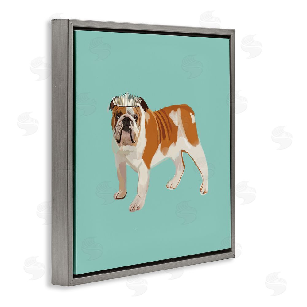 Amelia Noyes Bulldog Wearing Tiara Gray Floating Frame Canvas Wall Art Print