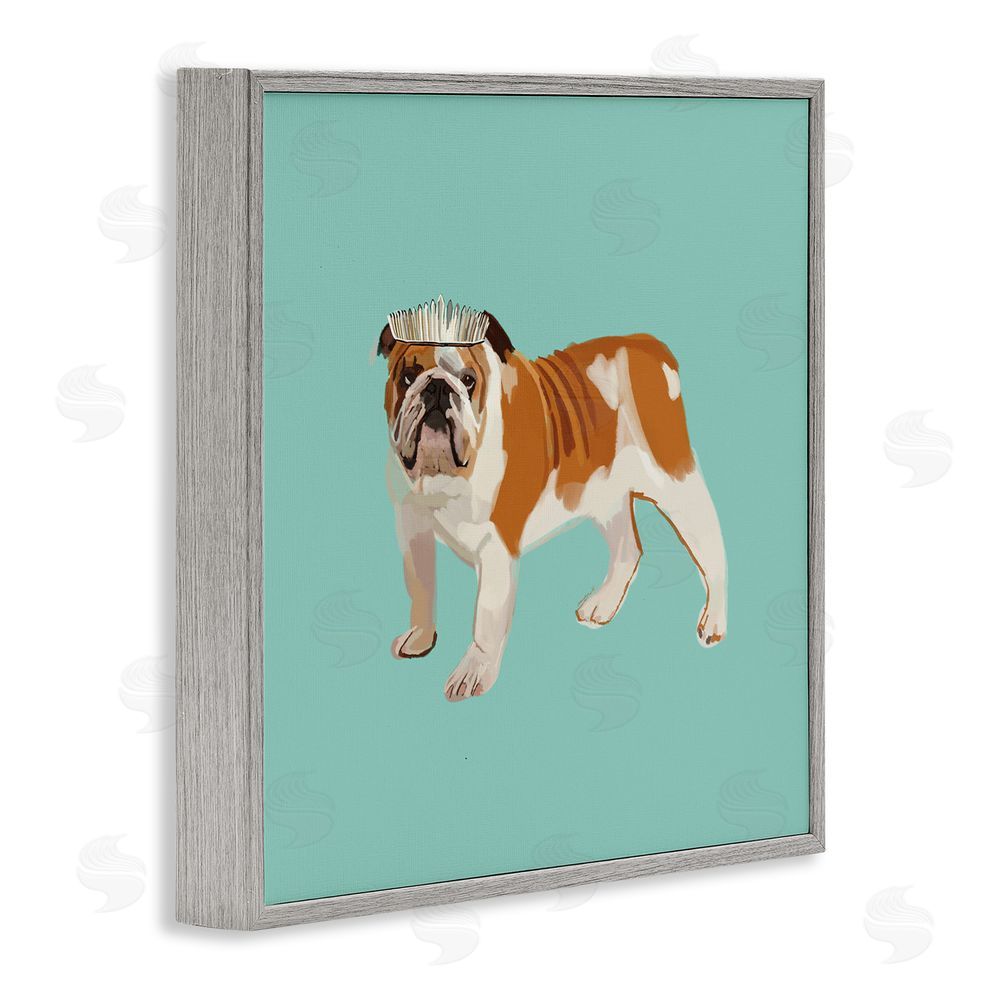 Amelia Noyes Bulldog Wearing Tiara Gray Framed Glicee Wall Art Print