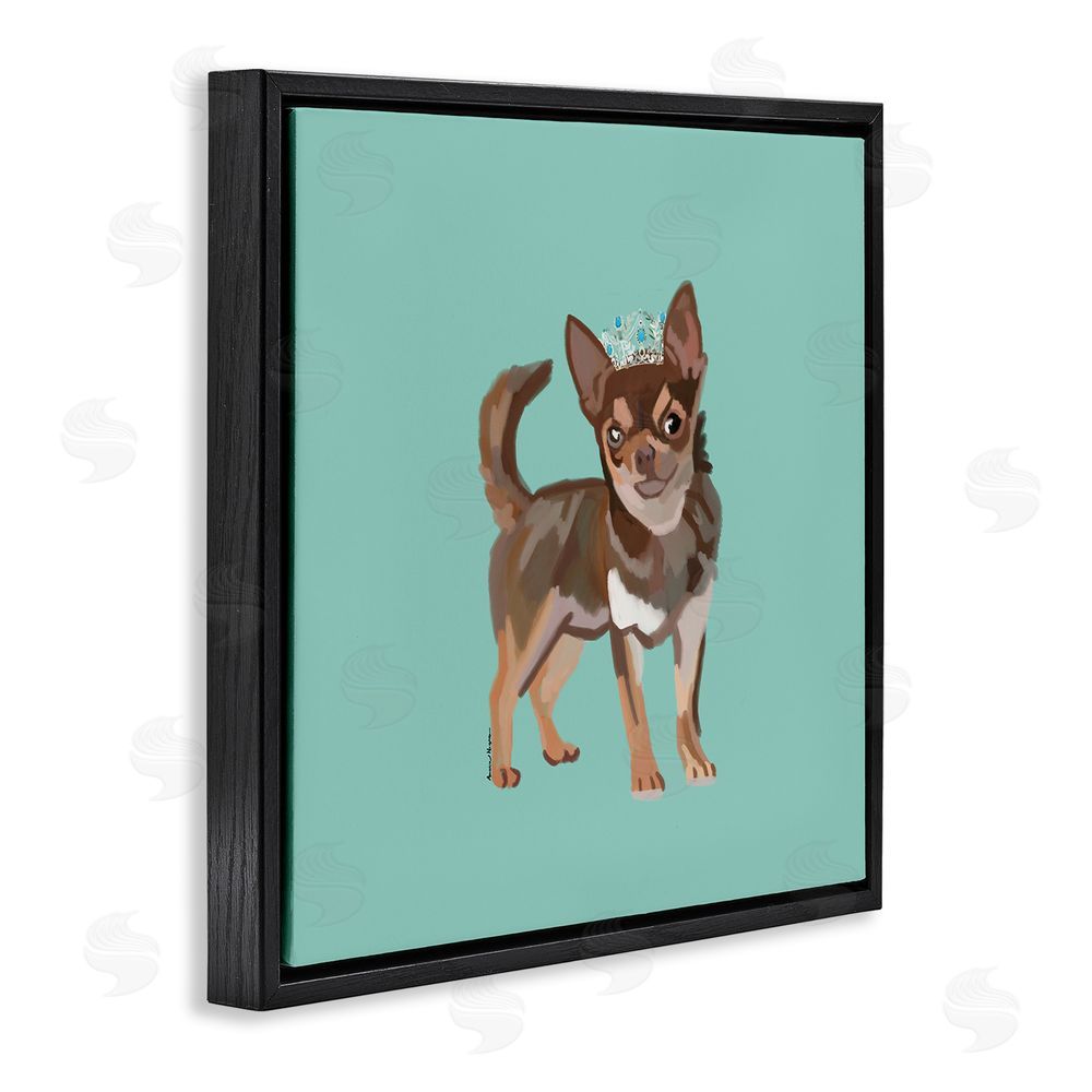 Amelia Noyes Chihuahua with Crown Black Floating Frame Canvas Wall Art Print