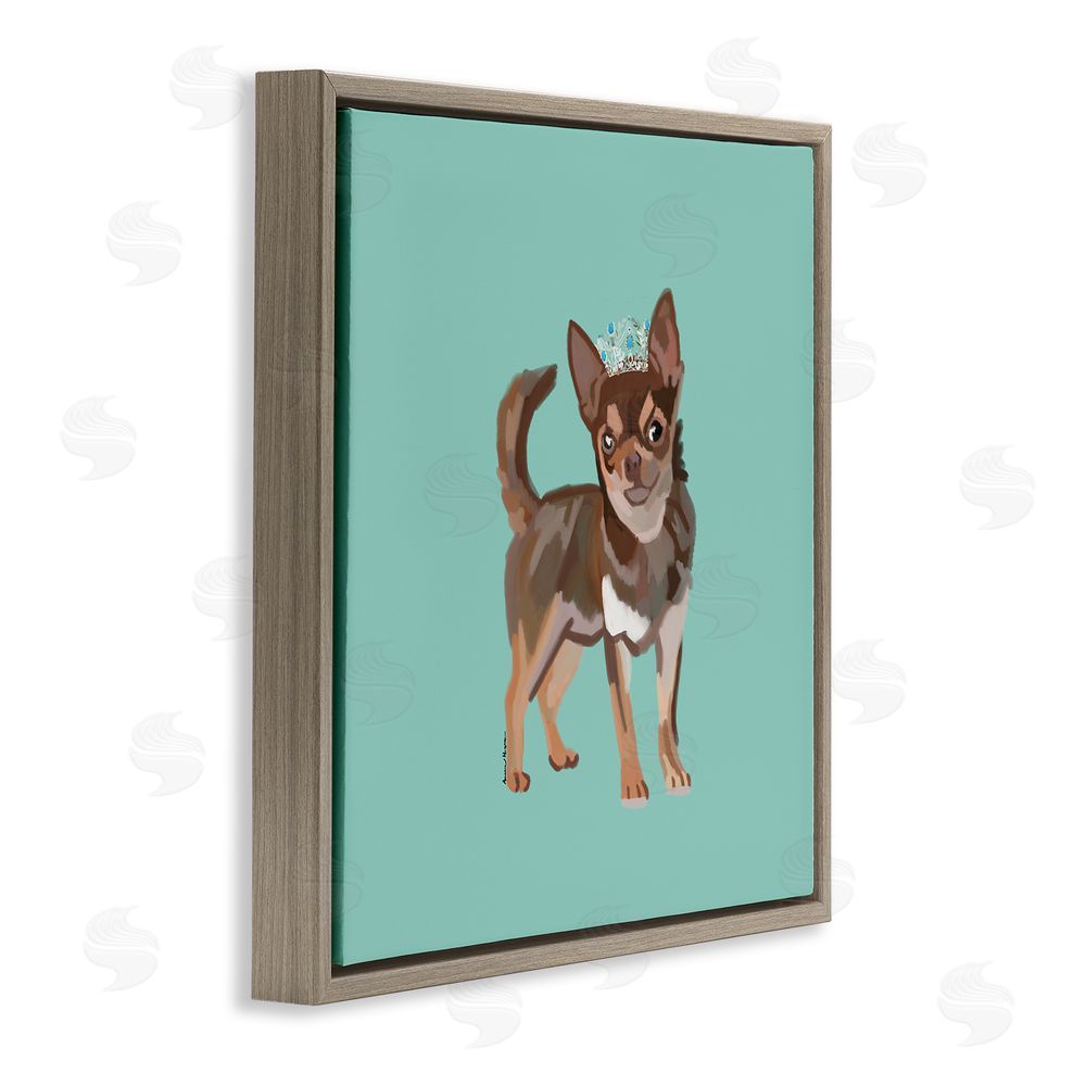 Amelia Noyes Chihuahua with Crown Brown Floating Frame Canvas Wall Art Print